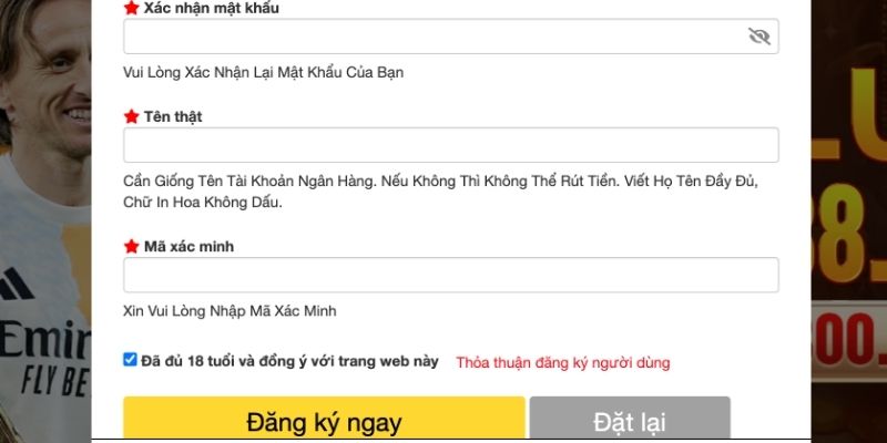 Điền chính xác thông tin
